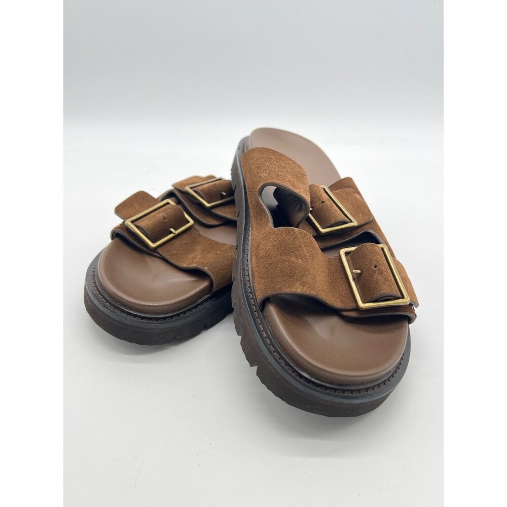Bass Mens Brown Suede Double Buckle Slide Sandals With Chunky Sole